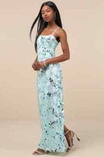 NWT Light Blue Mesh Sequin Maxi Dress Size Small/4-6 