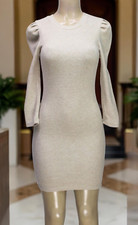 Harper Heritage Women's Ribbed Sweater Dress Stretch 3/4 Sleeve Beige Size XXS