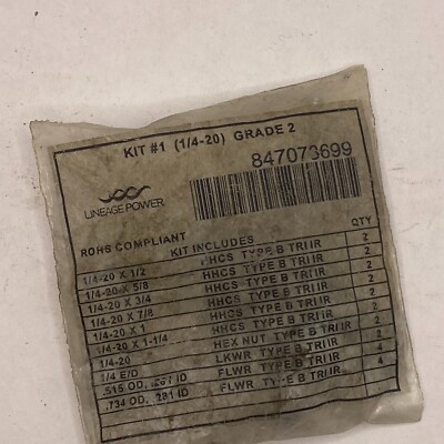 LINEAGE POWER KIT#1 HARDWARE  1/4-20  GRADE 2  847073699 ROHS COMPLIANT 