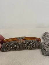 Antique Silver Hair Comb Tortoise Shell Victorian Ornate - EXC COND