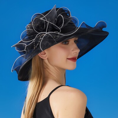 Damen Sommer Breite Krempe Hut Teeparty Fascinator Kappe Kleid Kirche Retro Chic