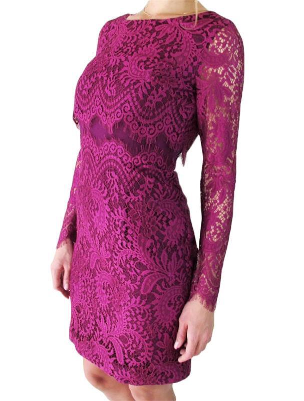 lace pink prom dress A Line Lace Tiered Stunning Pink Prom Dress With Split TP1239 US0 / Pink main image 0