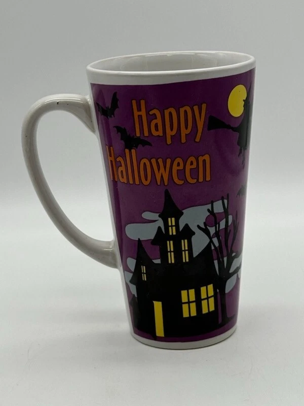 Taza de café con leche alta Happy Halloween cerámica casa embrujada bruja 16 oz Foto 3 de 4