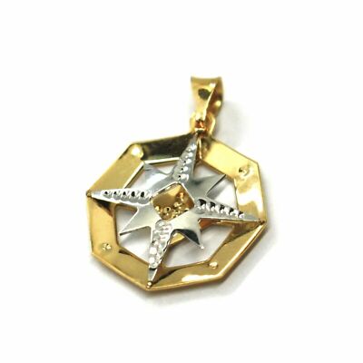 Charms Pendentif en or Jaune Et Blanc 18K, Boussole Avec Rose Des Vents , 18 MM