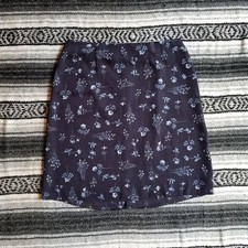 Vtg USA Herman Geist Sz L Knee Length A-Line Skirt Blue Shades Floral Bohemian