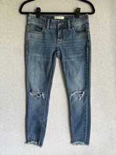 Free People Jeans Womens 25 26x25 Skinny Low Rise Distressed Raw Hem Stretch Y2K