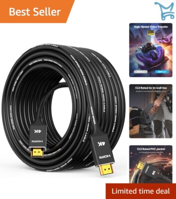 4K HDMI Cable 50ft In-Wall CL3 Support 8/10bit 18Gbps for TV, Laptop, PC