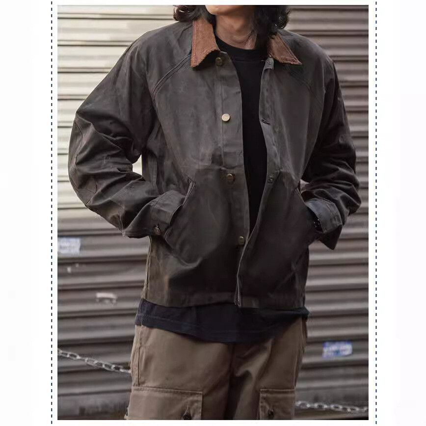 American Retro Men's Work Jacket Button Casual Corduroy Collar Canvas Jacket Top