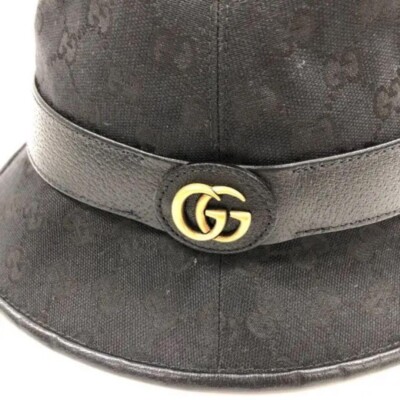 GUCCI GG Pattern Canvas Bucket Hat Cap Men Size M Black  display picture 3