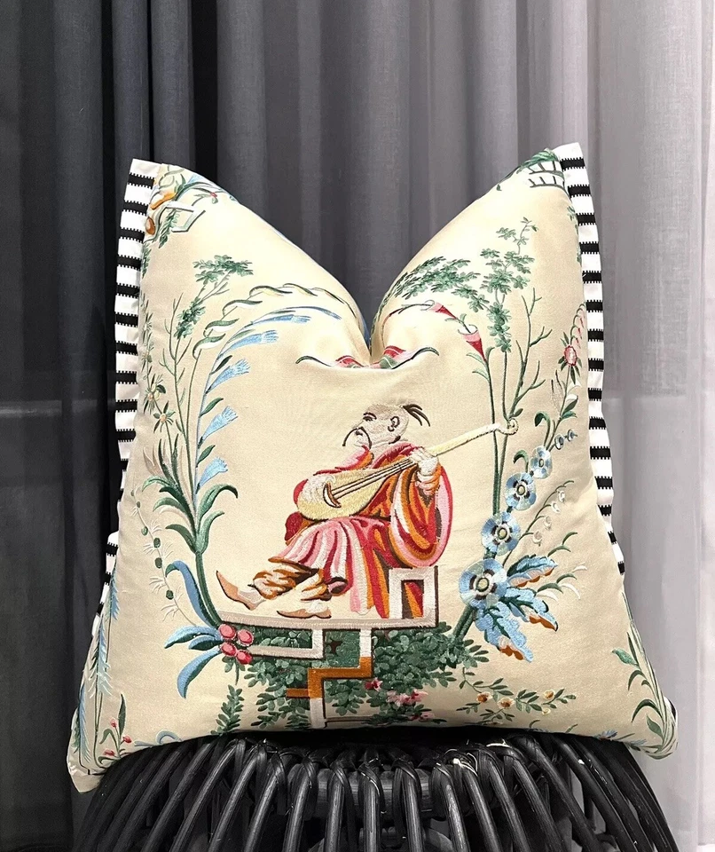 FUNDA de cojín Le Jardín Chinois ~ River Song bordada por Brunschwig & Fils Foto 3 de 4