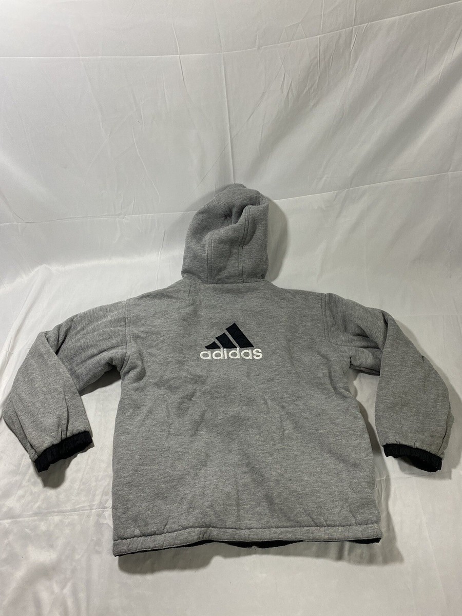 Adidas Reversible Hoodie Winter Jacket Y2K Black/Gray Youth