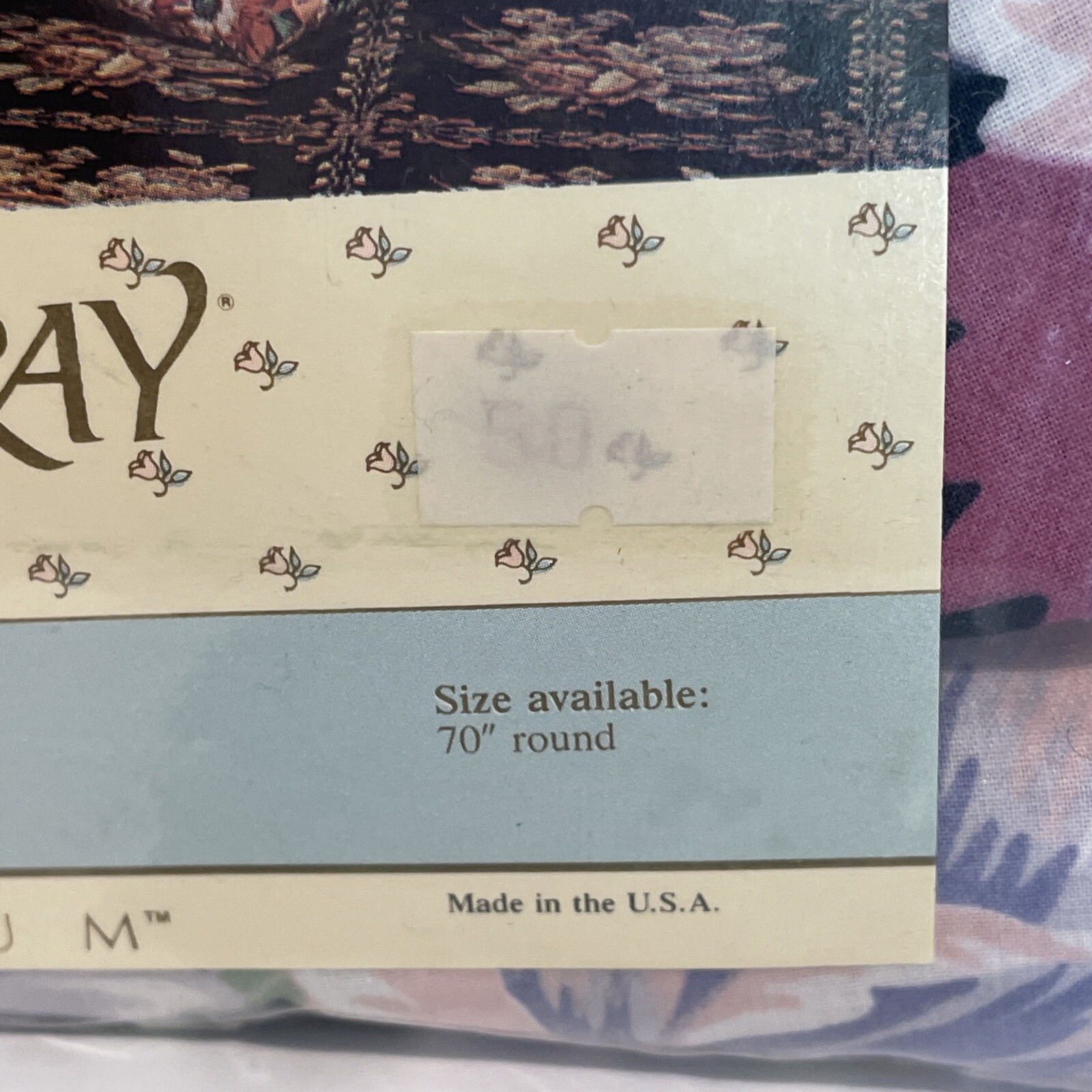 Vintage 80s Croscill Round Tablecloth Elizabeth Gray Garden Romance 70" NEW