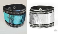 Paparazzi Heads or MERMAID tails blue urban silver bracelet snap flip sequin NWT