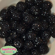 20mm Black Resin Rhinestone Chunky Bubblegum Beads 20pc