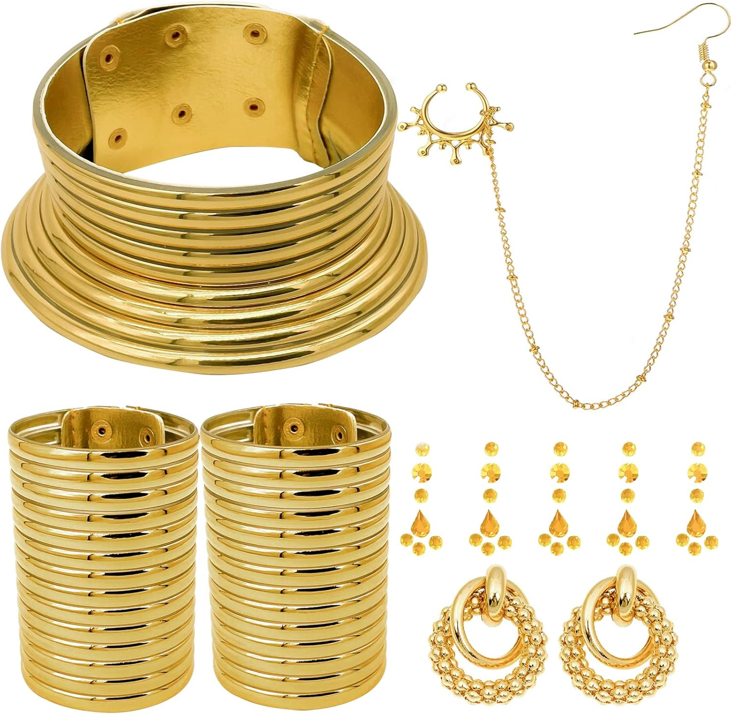 7 PCS African National Vintage Gold Flamboyant Jewelry Set Egypt Choker Bracelet