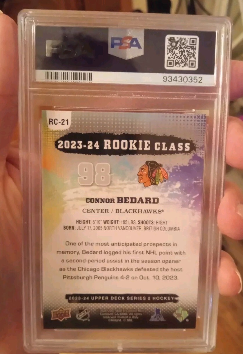 Connor Bedard 2023-24 Upper Deck Rookie Class RK Commemorative RC PSA 10 view 2