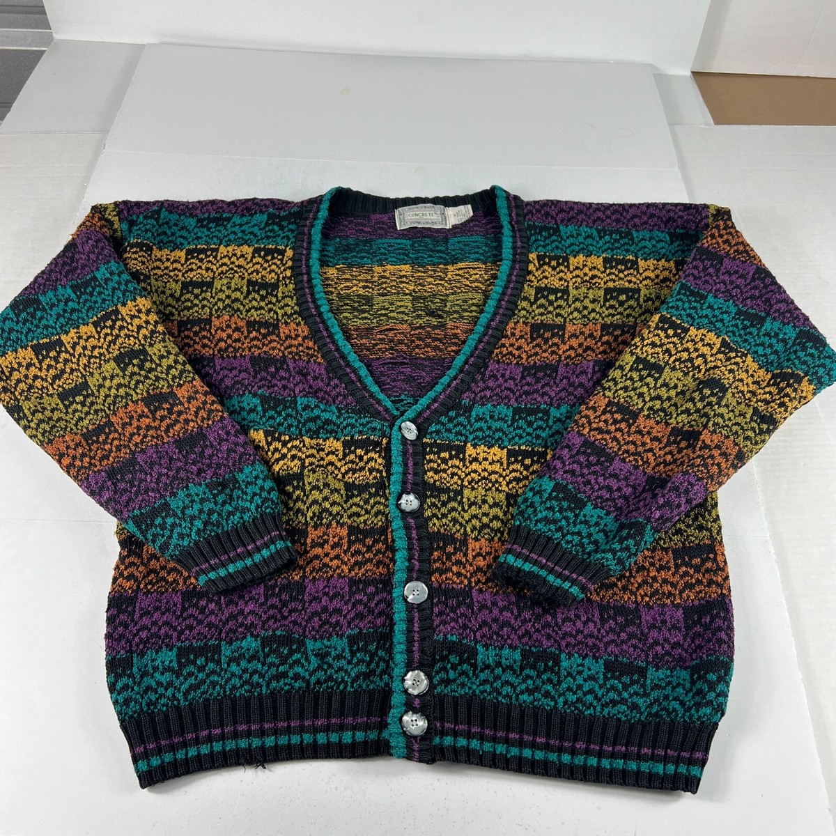 【archive】90s multicolored knit cardigan 90s Oversized Cardigan Rainbow Multi – blueandcream