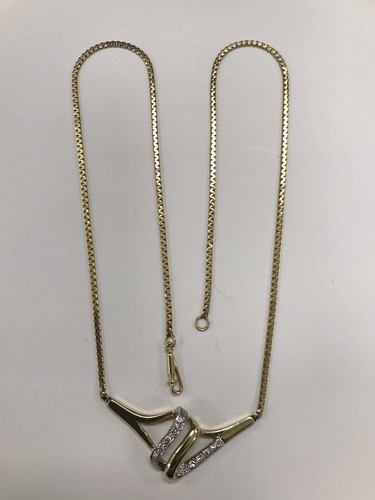 14k 2-Tone Gold Diamond Necklace, 16.5" Length, 6.2 Grams - Picture 2 of 9