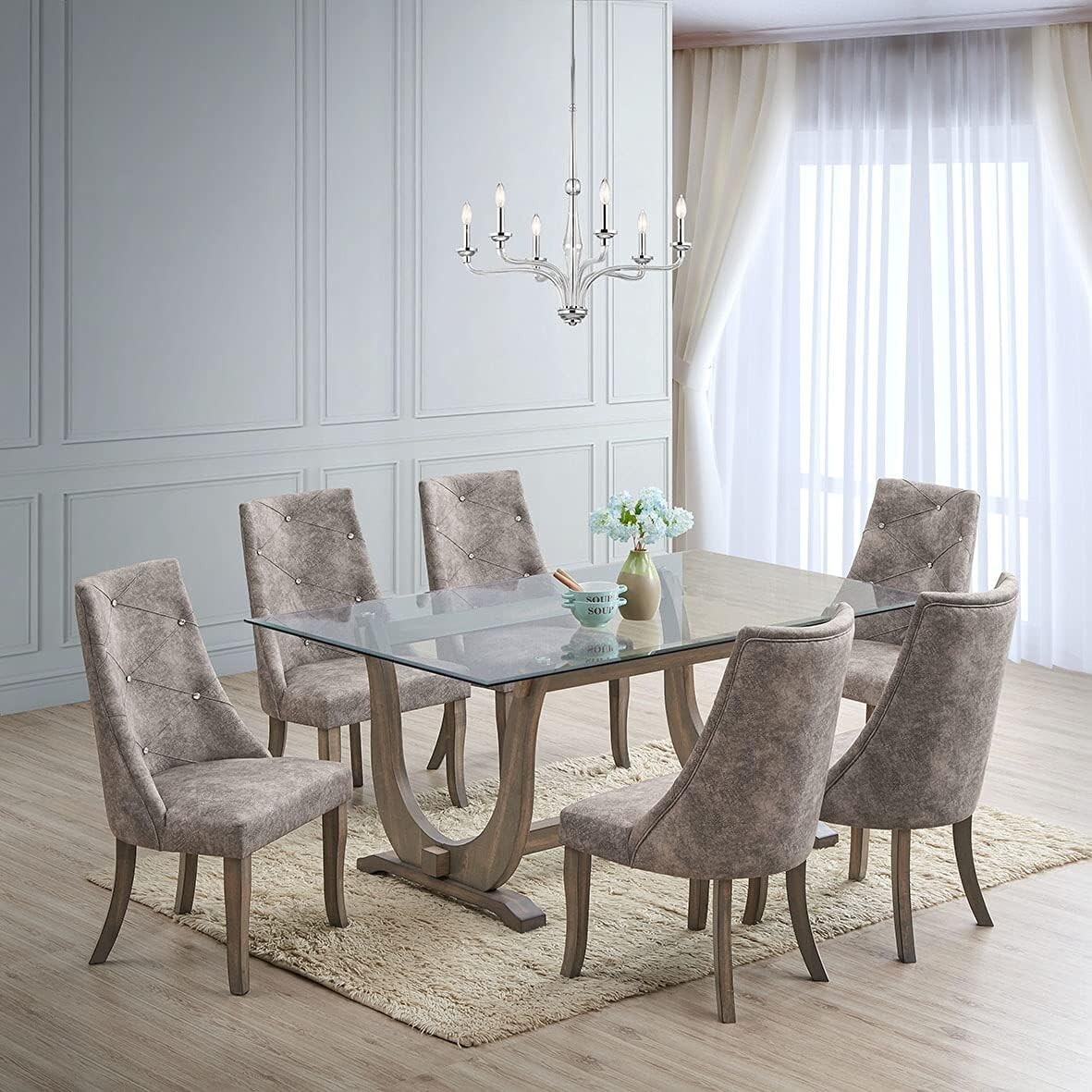 Elmer 7 piece High End Glass topped dining set