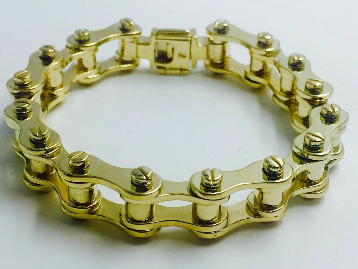 Solid gold bike chain bracelet deals