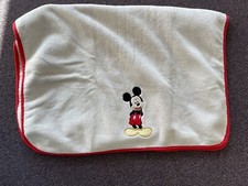 Disney Baby Blanket Mickey Mouse White Cream Ivory Red Trim Plush Polyester B1