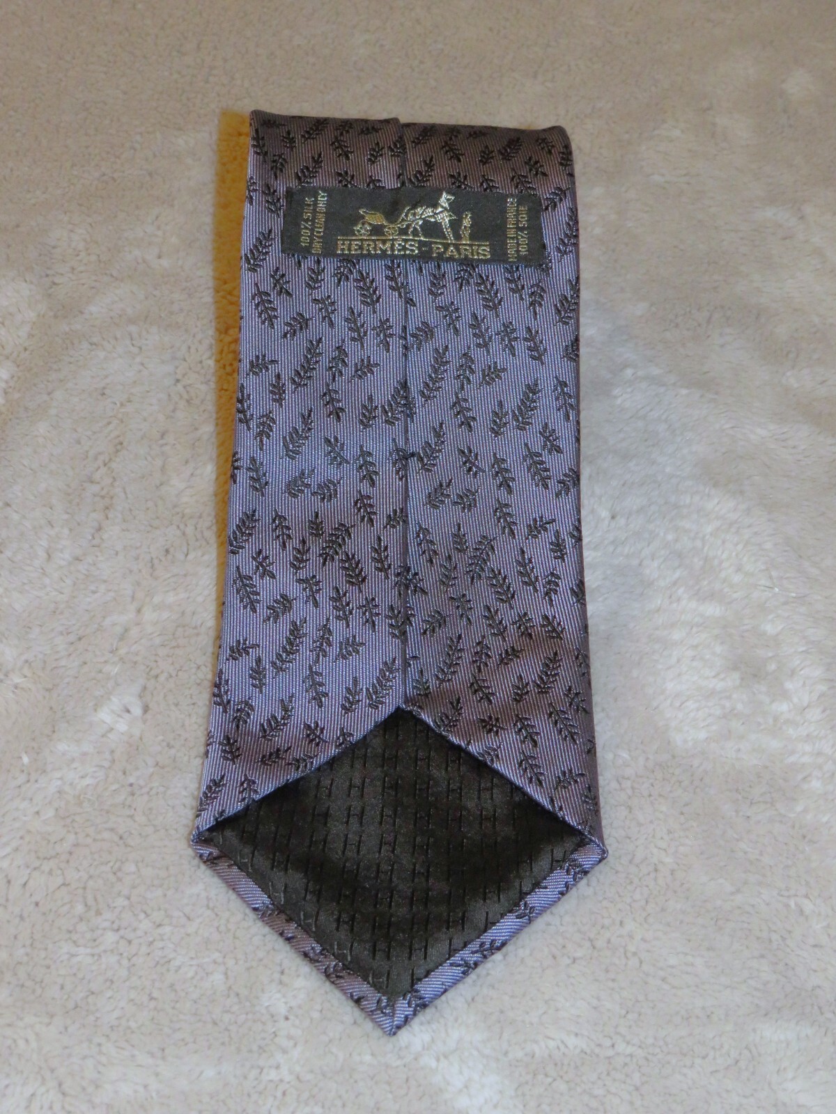 Hermes Purple Gray Leaf Pattern Classic Width Sil… - image 4