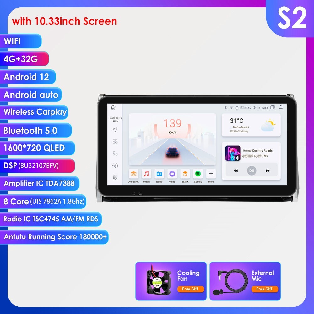 10.33" For Toyota RAV4 2019 Android 8Core Carplay Car Radio GPS Stereo WiFi DSP