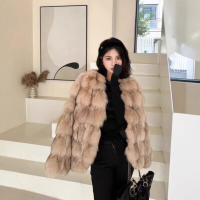 Occident Style Real Fur Winter Rabbit Fur Fox Fur Coat Womens