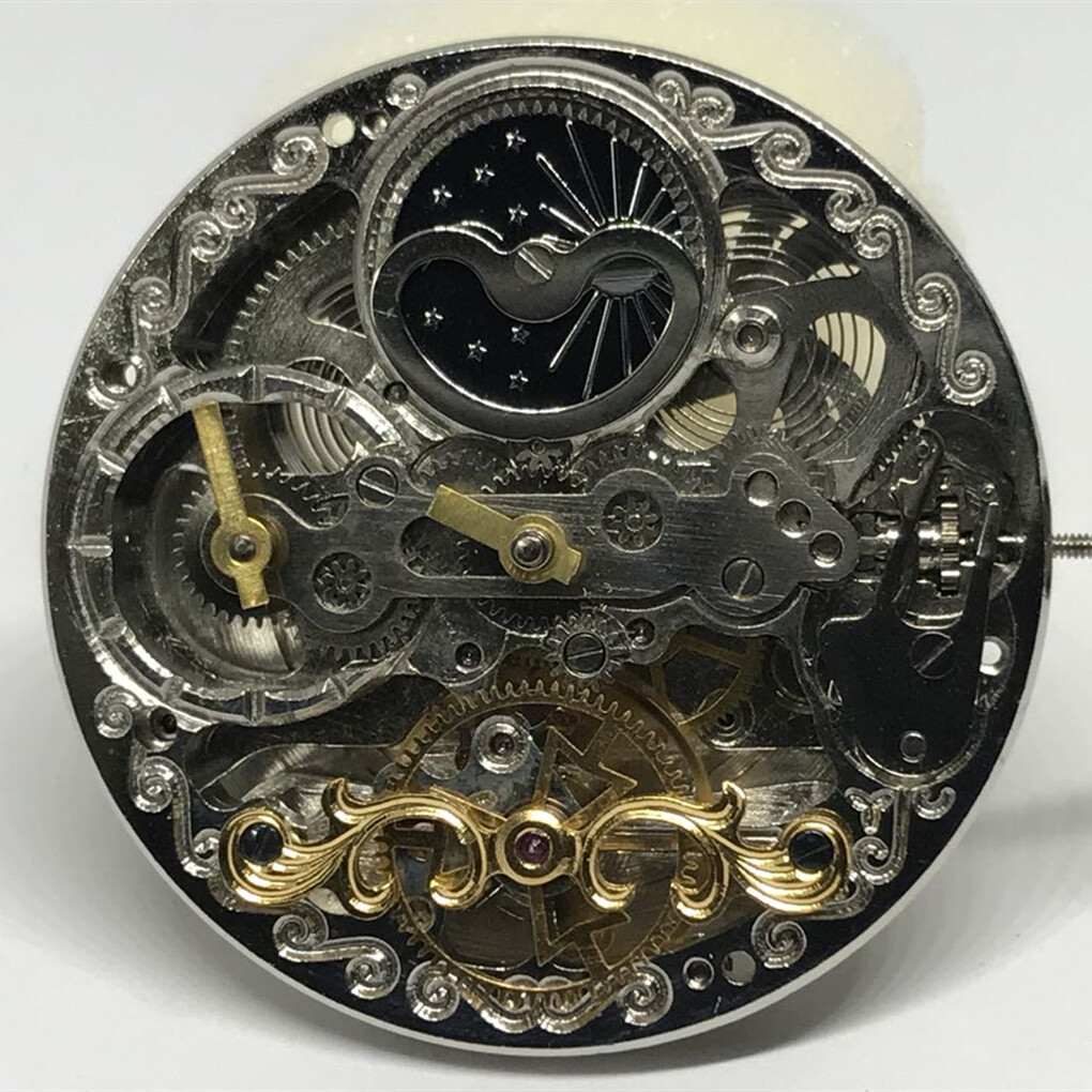 Double Mainspring Hollow Carved Dual Timezone Automatic Mechanical Watch Movement