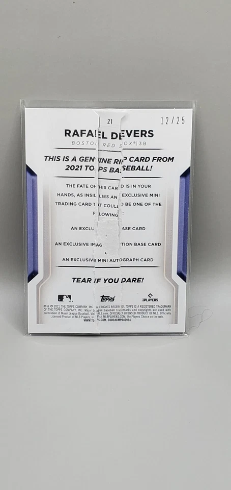 2021 Topps Rip #21 RAFAEL DEVERS Purple Ripped Opened #'d 12/25 Boston Red Sox  - Image 2 of 2