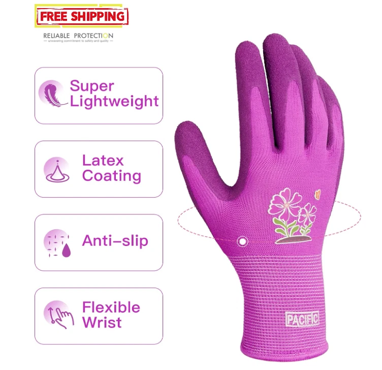 6 Pairs Gardening Gloves for women, Rubber Coated Garden Gloves - Image 3 of 4