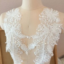 1 Paar Weiß Perlen Blume Patch Spitze Applikation Nähen Auf Hochzeit Tanz Kostüm