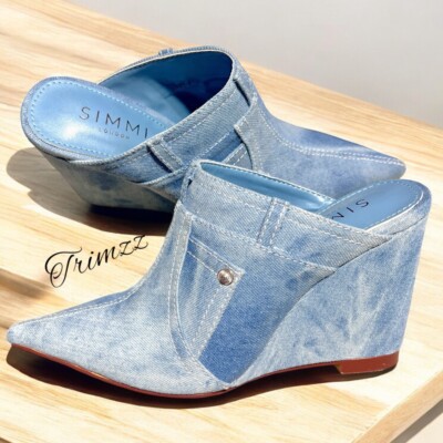 Ladies SIZE on Denim Wedge Heels with Pointed New 