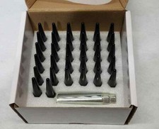 Dynofit BLACK Wheel SPIKE LUG NUTS 14mmx1.5 w/ Socket Key NEW 32PCs