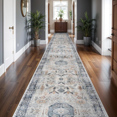 3X16 Hallway Runner Rug Washable - Kitchen Rug Runner Distressed Mats Non-Slip S