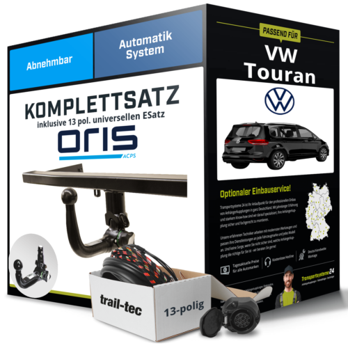 Für VW Touran Typ 5T1 Anhängerkupplung abnehmbar +eSatz 13pol uni. 05.2015- NEU - Bild 1 von 5