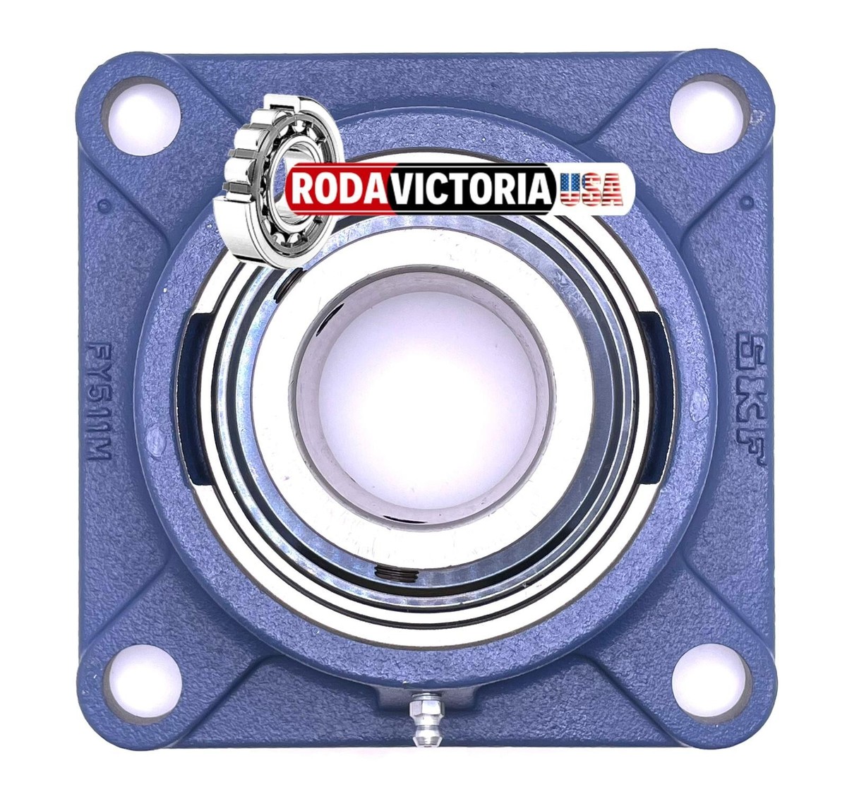 Rivet Nut Adapter SKF FY 2.1/4 TF Ball Bearing Flange Unit - 4 Bolt,  Setscrew Lock, Regreasable, Cast Iron, 2.25