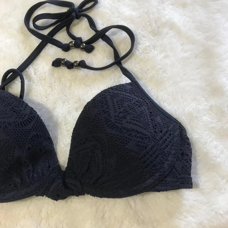Top de natación de bikini de cuerda halter H&M talla 32A azul Foto 2 de 4