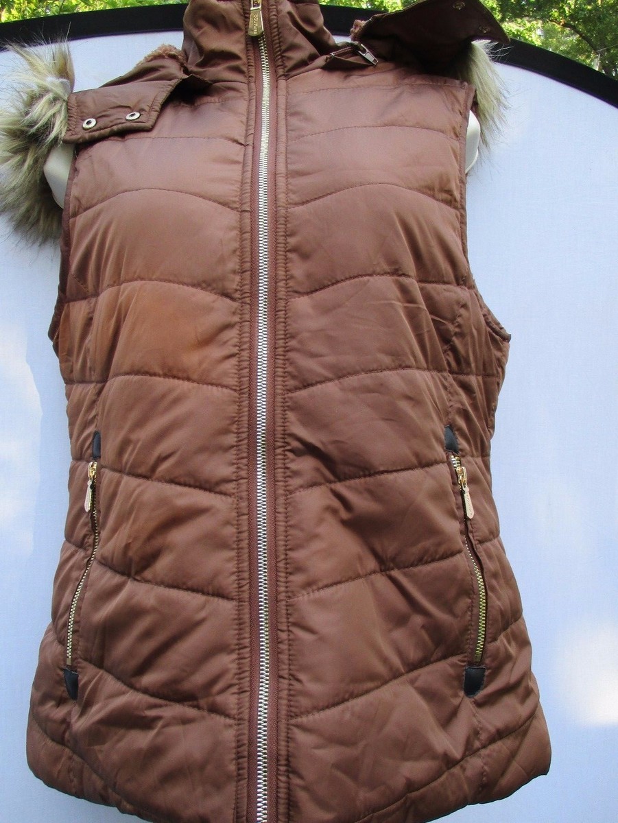 Marezzi Couture Women's Bomber Puffer Sleeveless Faux Fur Jacket