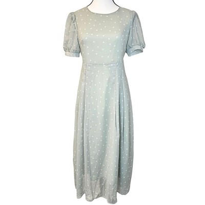 Dazy Soft Sage Green Polka Dot Puff Sleeve Maxi Dress Cottagecore Boho Women's S