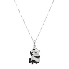 Finecraft Panda Necklace with Crystals and MOP In Sterling Silver, 18"