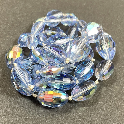 Vintage blue crystal bead necklace aurora borealis