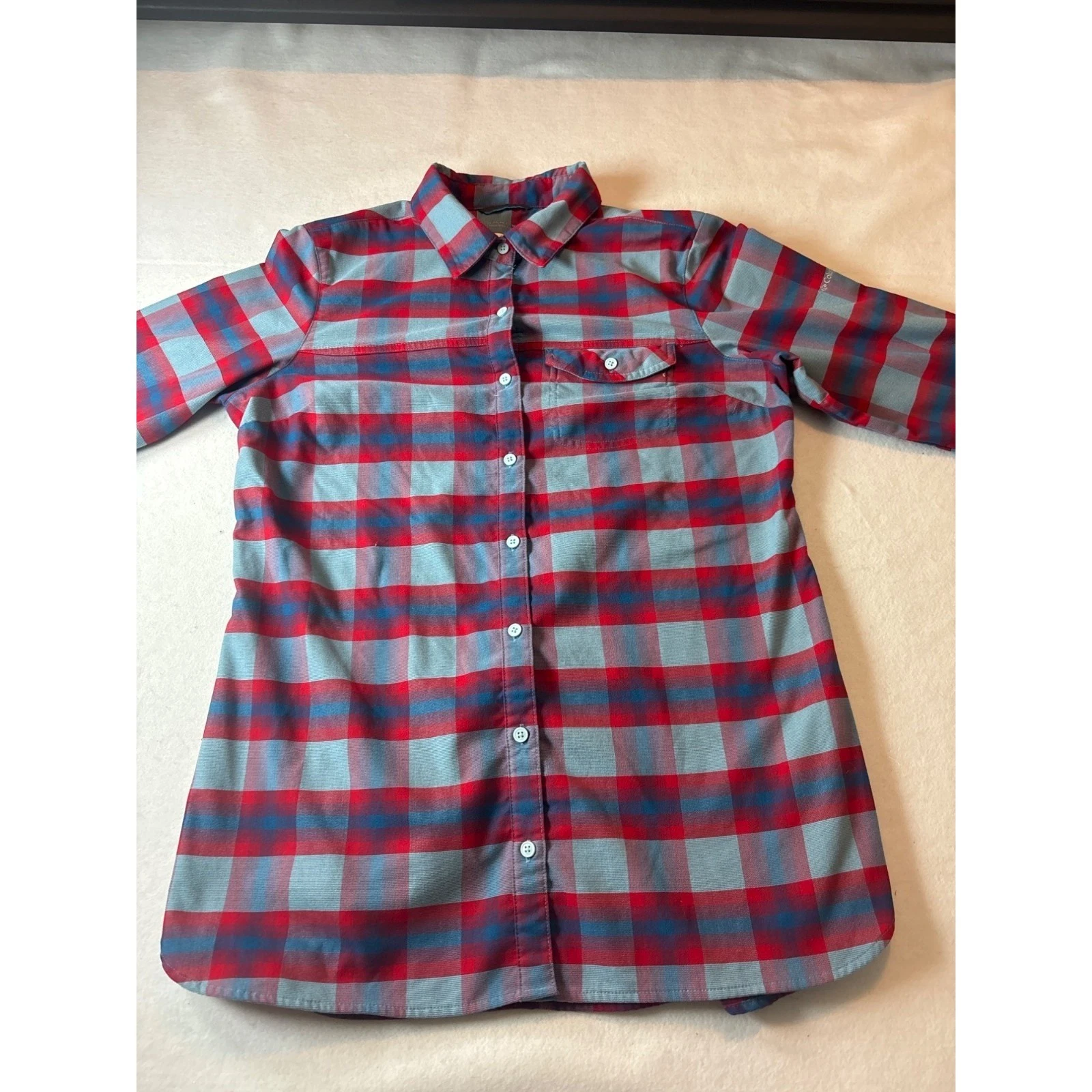 Columbia Omni Wick Plaid long Sleeve Button Up Shirt L G Red Blue