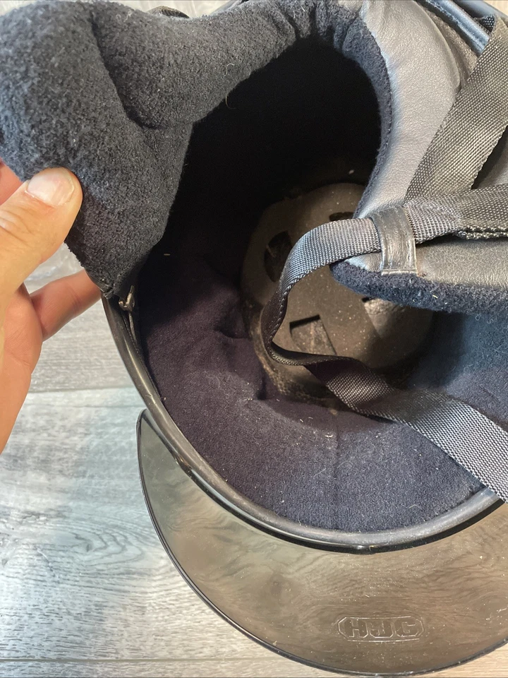 HJC FG-2 DOT Black LEATHER Motorcycle Helmet Size M with Visor VG Condition - Image 2 of 4