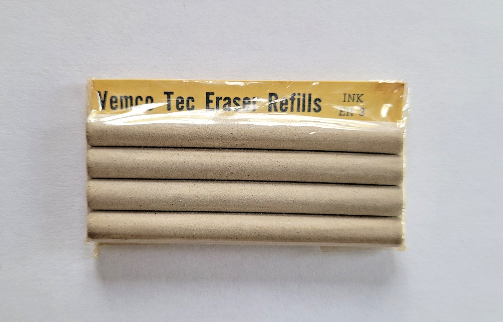 Vintage 1960's Vemco Tec Eraser Holder, 6 Pkgs Erasers and Post Erasing Shield
