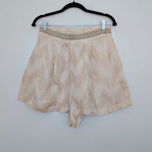 PHO Firenze Linen Blend Chevron Metallic Belt Embroidery High Rise Shorts Sz M