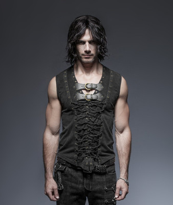 Punk Rave Men s Gothic Lace-Up Vest Sleeveless Buckle Steampunk Pirate Top Shirt