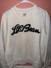 L.L. Bean Women's White Fleece Pullover Sweatshirt Crew Neck Embroidered Logo L