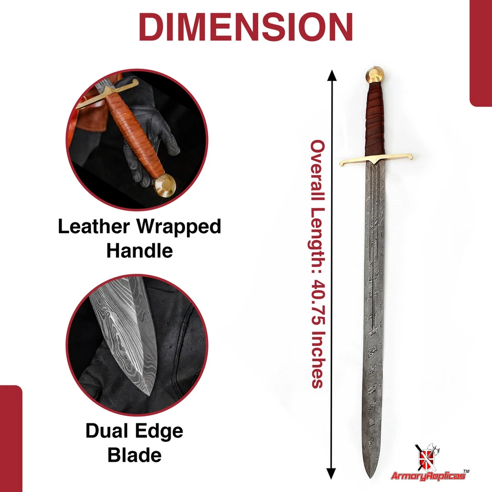 剑手工锻造大马士革钢固定刀片维京剑 - 带自由鞘 — 第 2/4 张图片