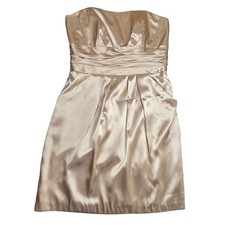 David's Bridal Womens Size 10 Champagne Satin Strapless Cocktail Dress 83707